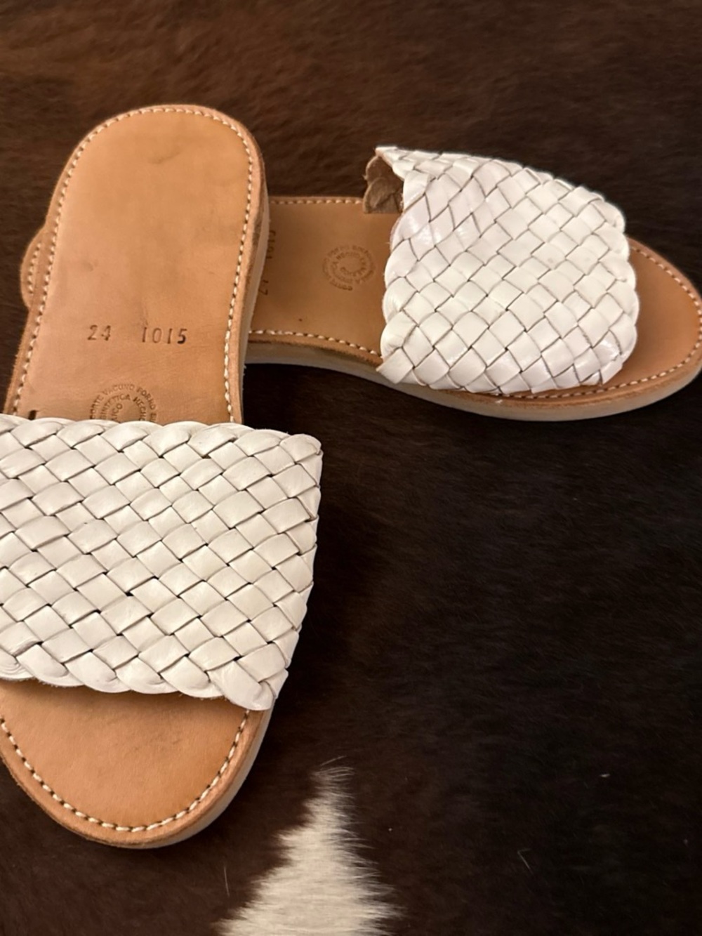 Woven Slide Sandals in White - Women